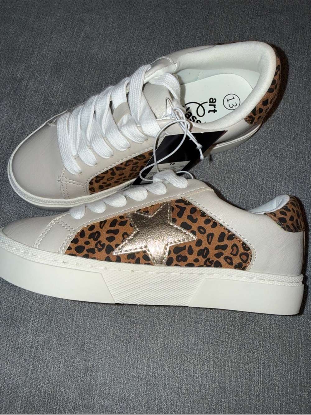 Art Class Girls Sneakers with Leopard Print and Gold Star Fashion Sneakers Shoes